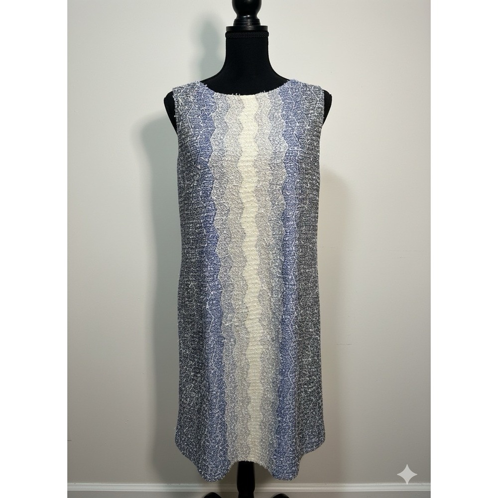 St. John Santana‎ Knit Sleeveless Sheath Shift Dress Blue White Classic Size 6